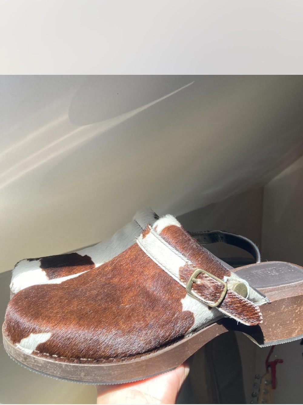 Re/Done Cowhide Leather Clog Mule - Brown & White - Picture 2 of 6